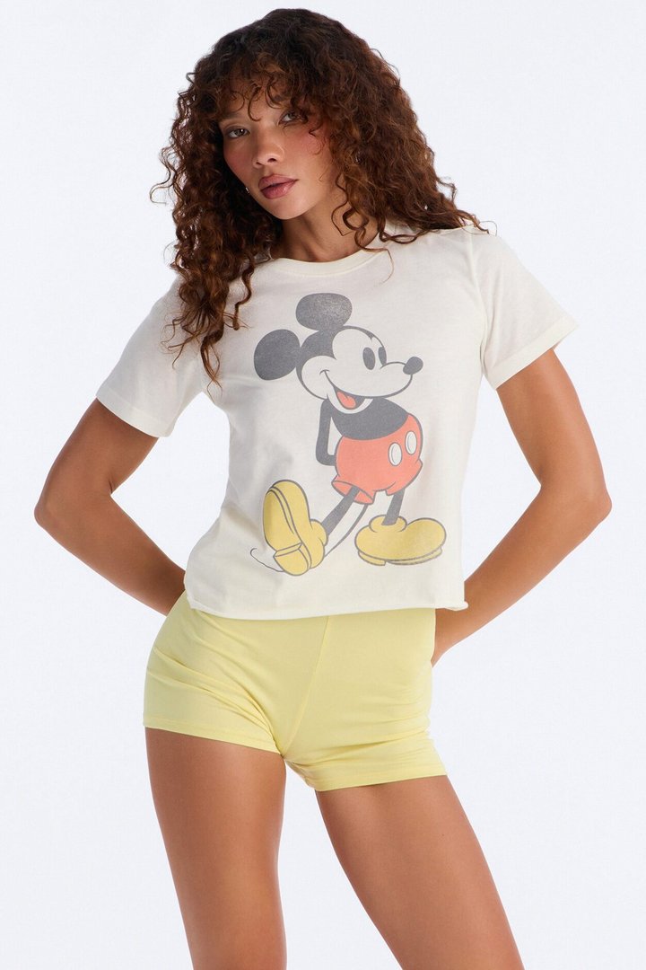Vintage Mickey Coming And Going Boxy Crop Tee - Ivory