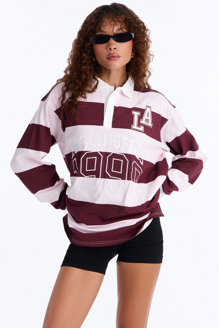 Los Angeles 1998 Striped Polo - Burgundy/combo