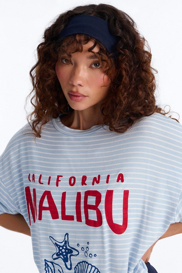 Malibu Vibe Striped 3 Piece Biker Short Set - Blue/combo