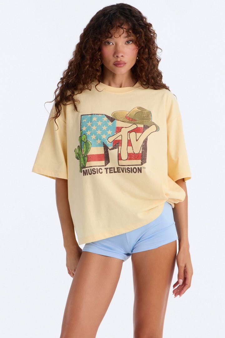 MTV Western Boxy Tee - Butter Yellow