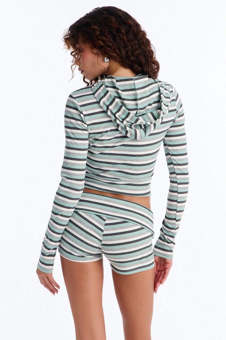 Liliana Striped Ribbed Short Set - Sage/combo