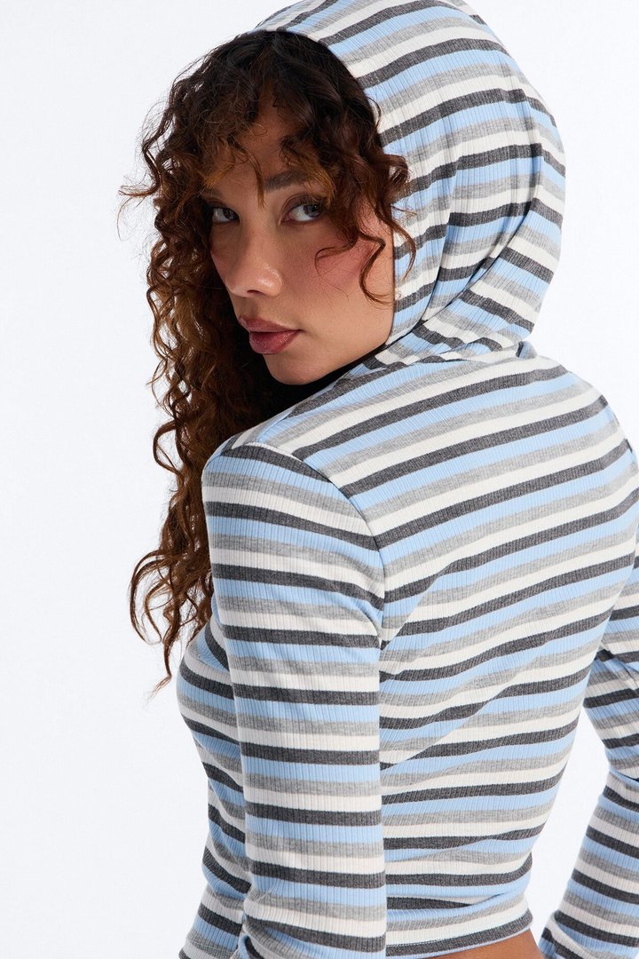 Liliana Striped Ribbed Short Set - Blue/combo