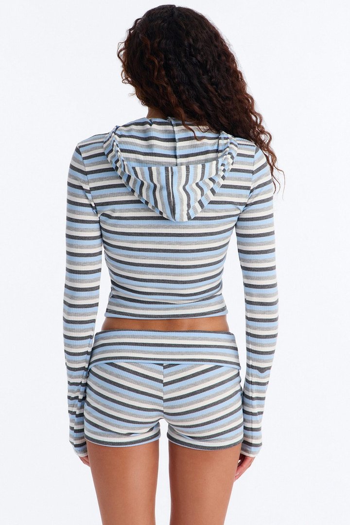 Liliana Striped Ribbed Short Set - Blue/combo