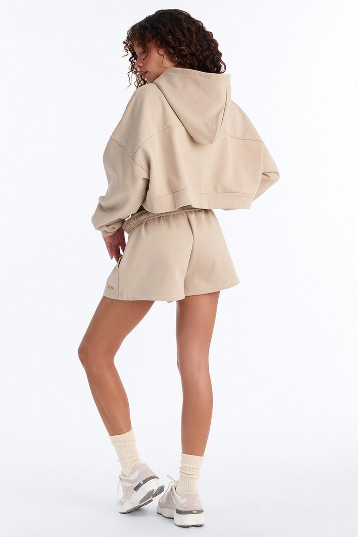Libby Boxy Crop Zip Hoodie Fleece Sweatshirt - Taupe