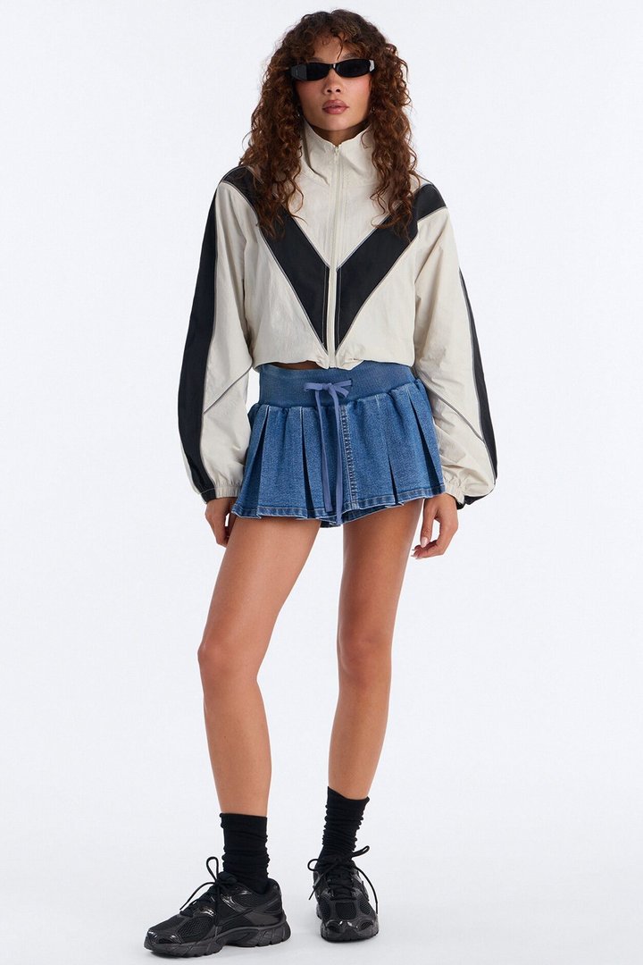 Iris Denim Pleated Micro Mini Skort - Medium Wash