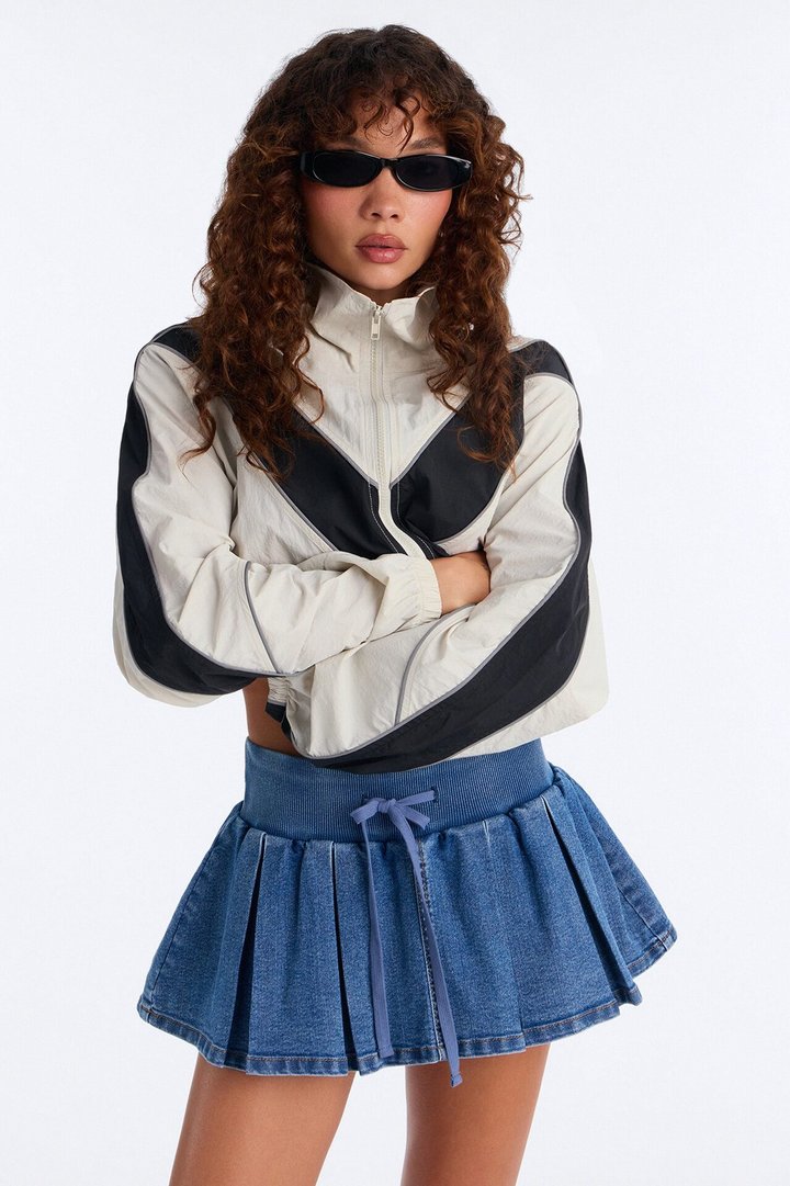 Iris Denim Pleated Micro Mini Skort - Medium Wash