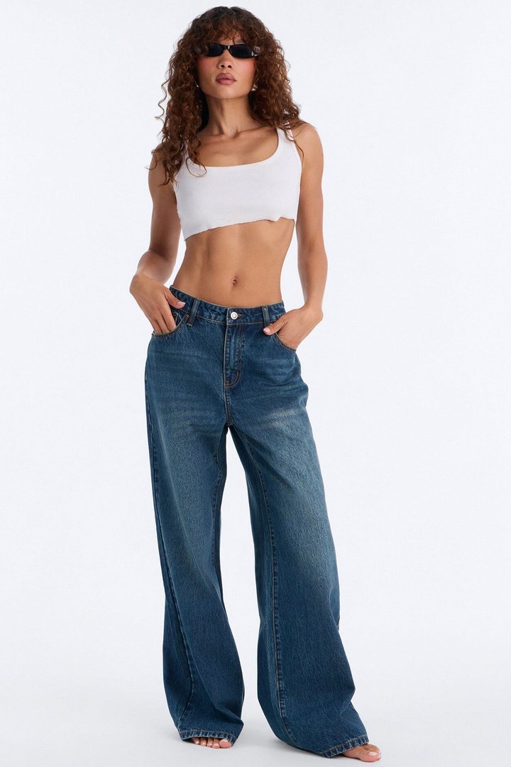 Americana Printed Wide Leg Jeans - Dark Wash