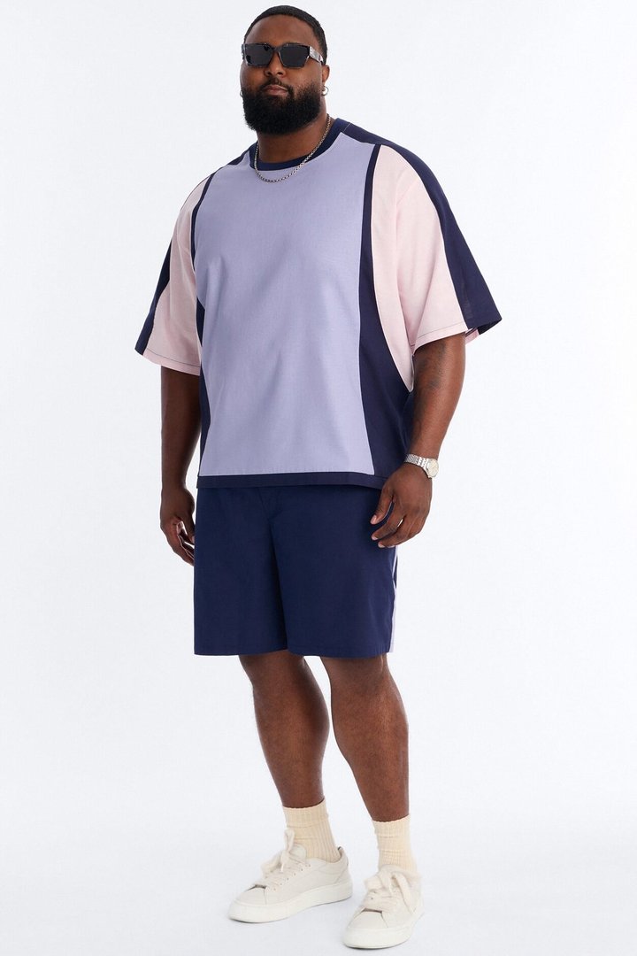 Basic Color Block Relaxed Short - Purple/combo
