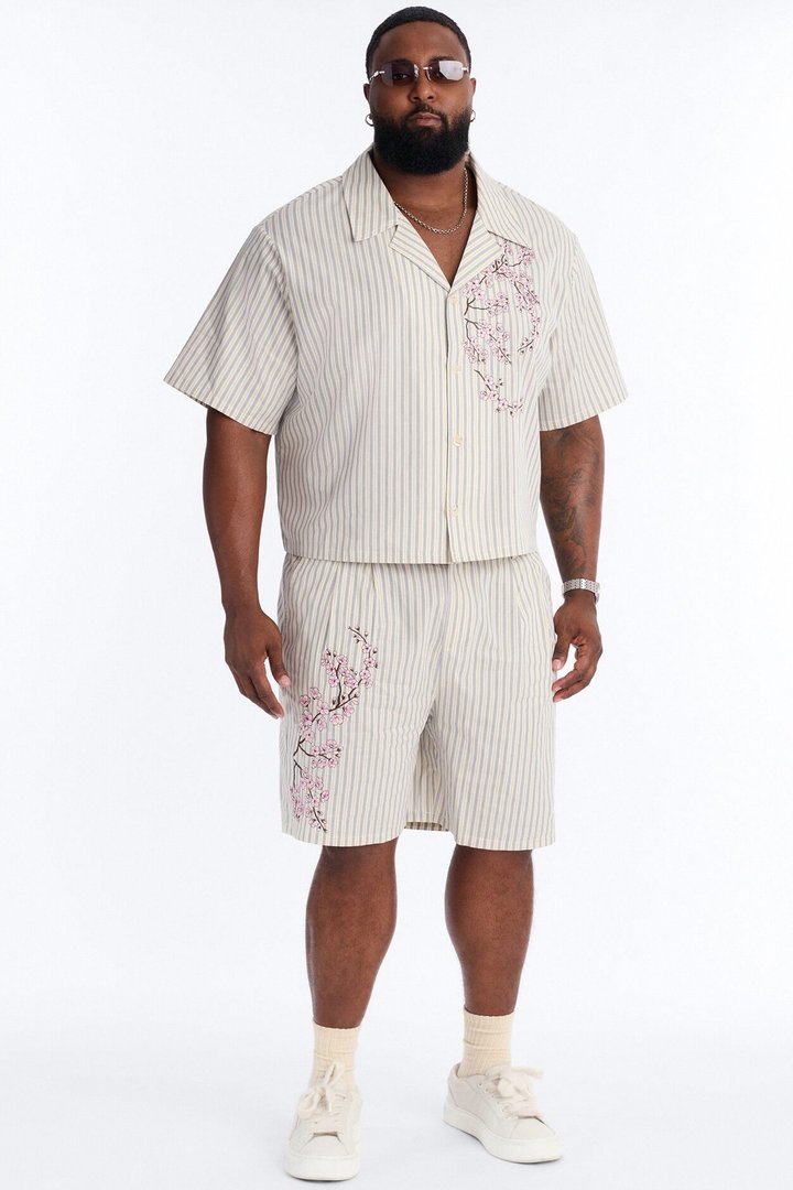 Haru Fade Stripe Cuban Collar Button Up Shirt - White/combo