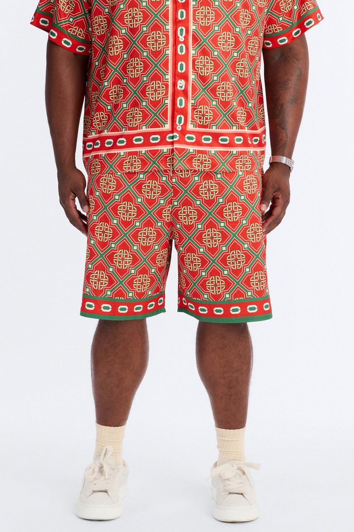 Royal Geometric Relaxed Short - Red/combo