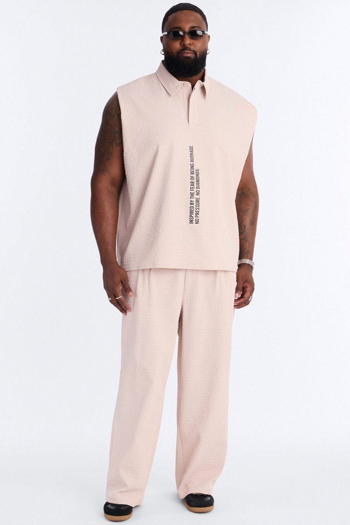 Oversized Inspired By Fear Seersucker Muscle Polo - Light Pink