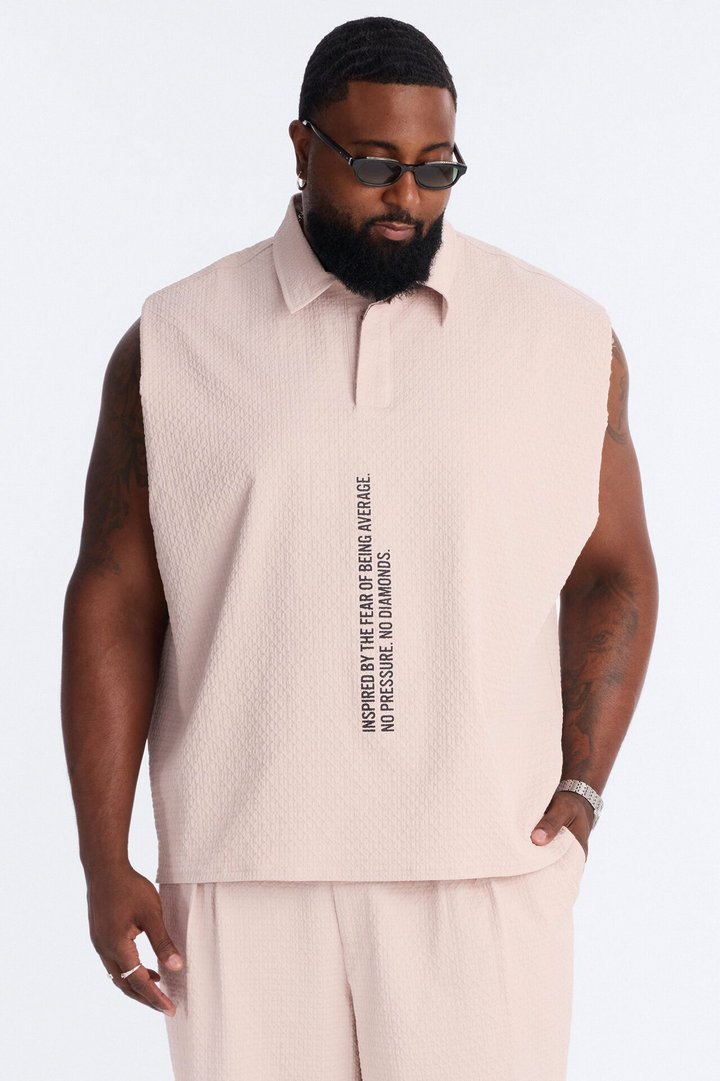 Oversized Inspired By Fear Seersucker Muscle Polo - Light Pink