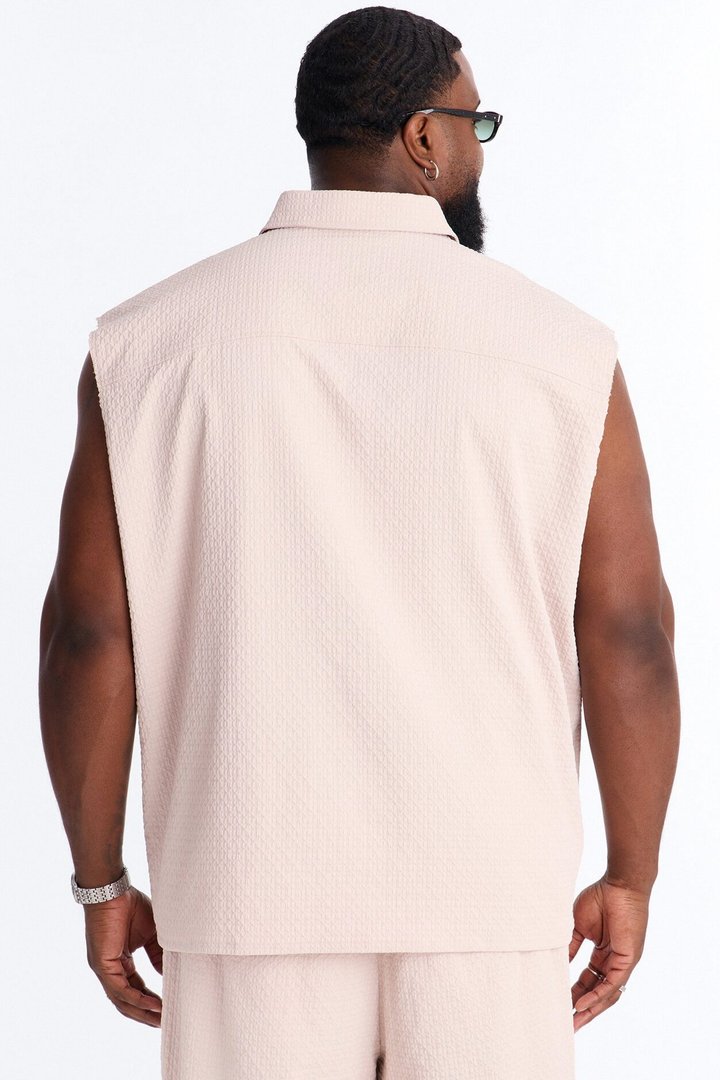 Oversized Inspired By Fear Seersucker Muscle Polo - Light Pink