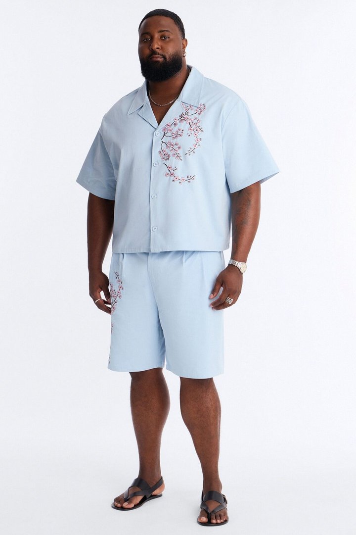 Haru Fade Stripe Cuban Collar Button Up Shirt - Light Blue