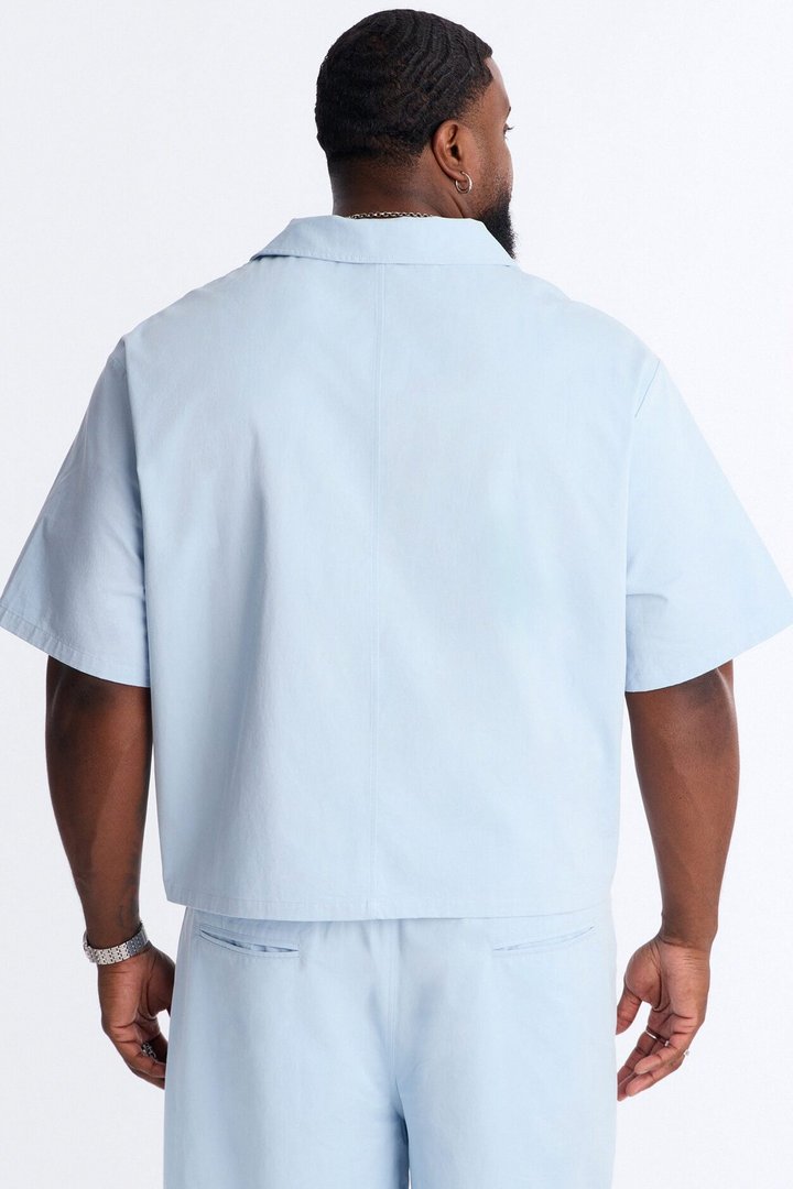 Haru Fade Stripe Cuban Collar Button Up Shirt - Light Blue