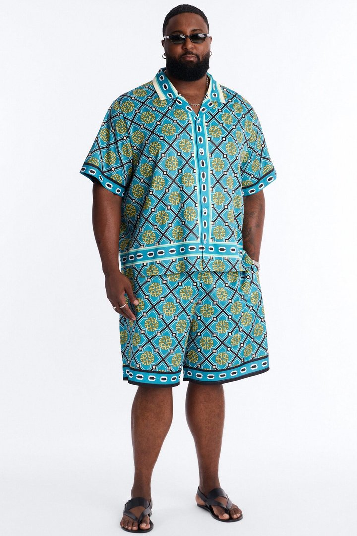 Royal Geometric Relaxed Short - Teal
