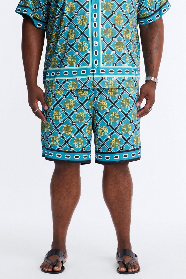 Royal Geometric Relaxed Short - Teal
