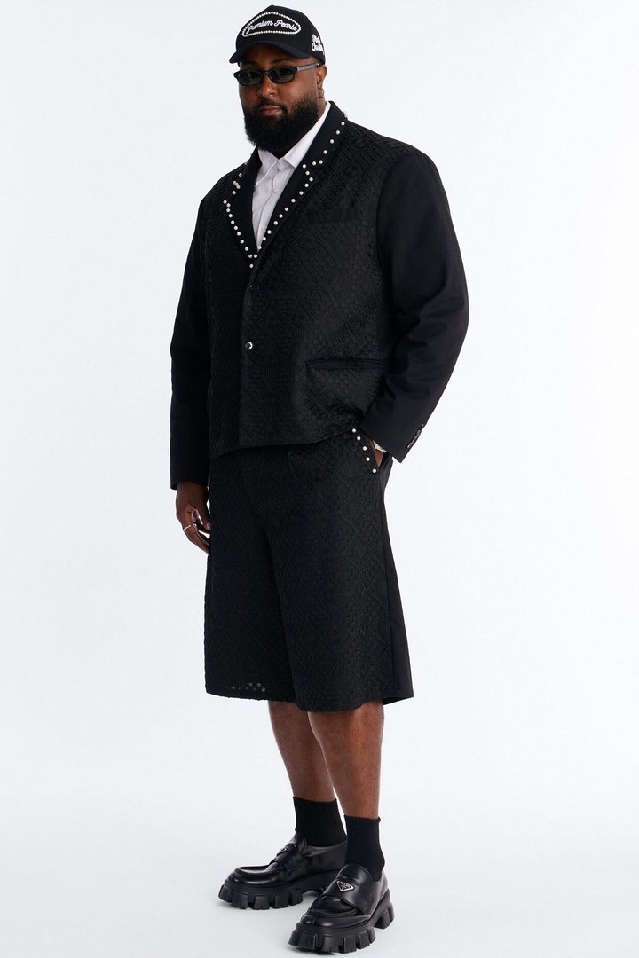 Baggy Lattice Luxe Pearl Short - Black