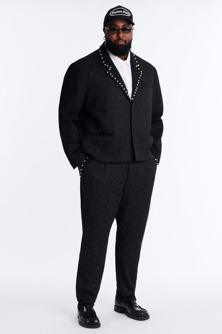 Slim Lattice Luxe Pearl Pant - Black