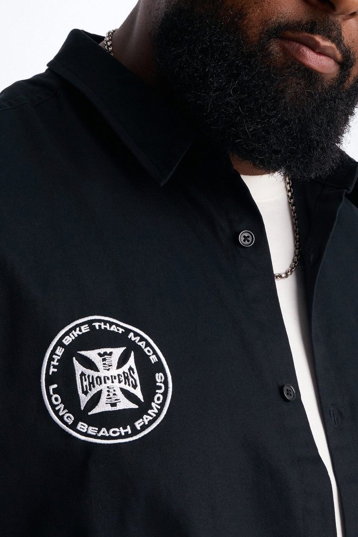 West Coast Choppers Embroidered Button Up Shirt - Black