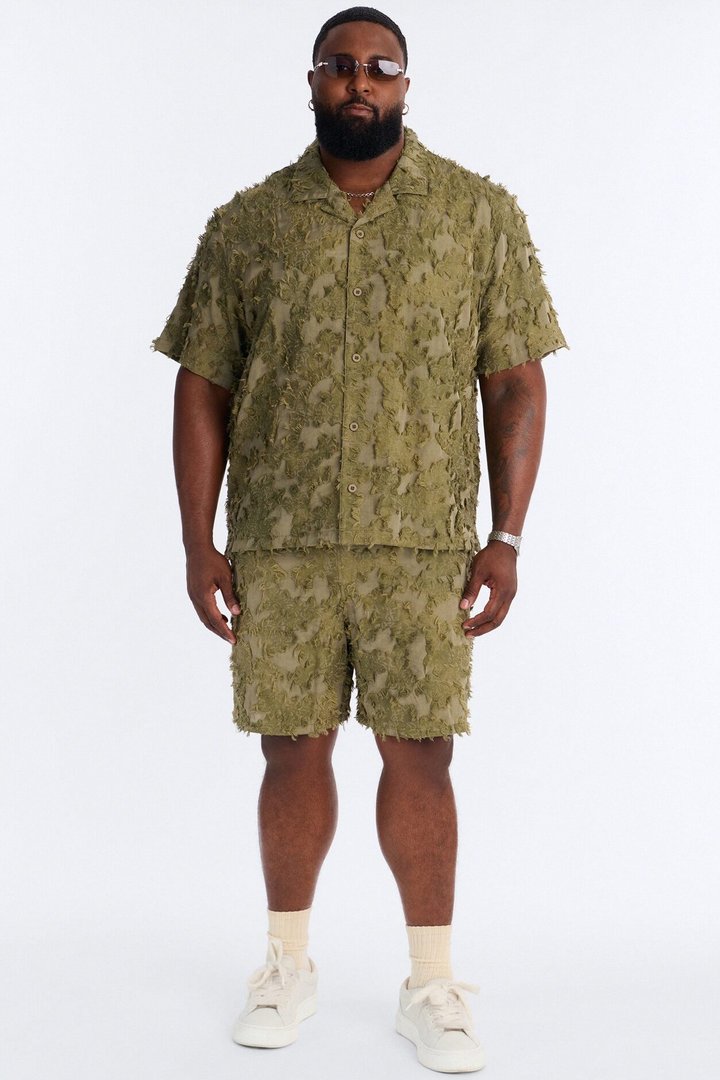 Sandworm Dune Cuban Collar Button Up Shirt - Olive