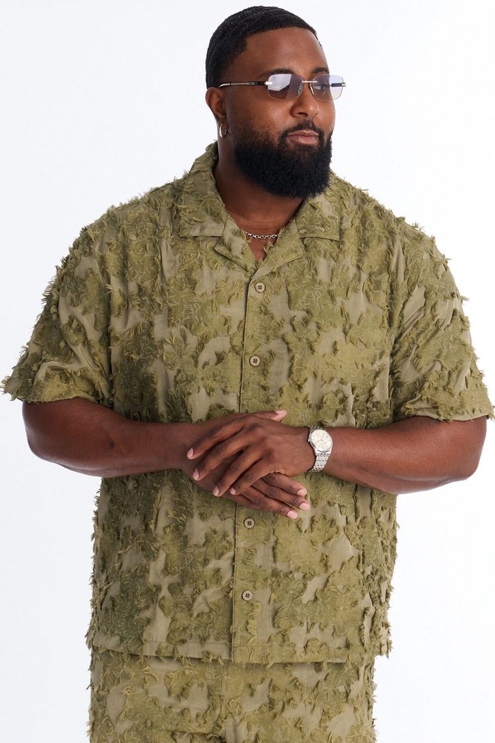 Sandworm Dune Cuban Collar Button Up Shirt - Olive