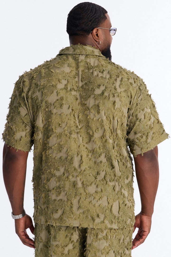 Sandworm Dune Cuban Collar Button Up Shirt - Olive
