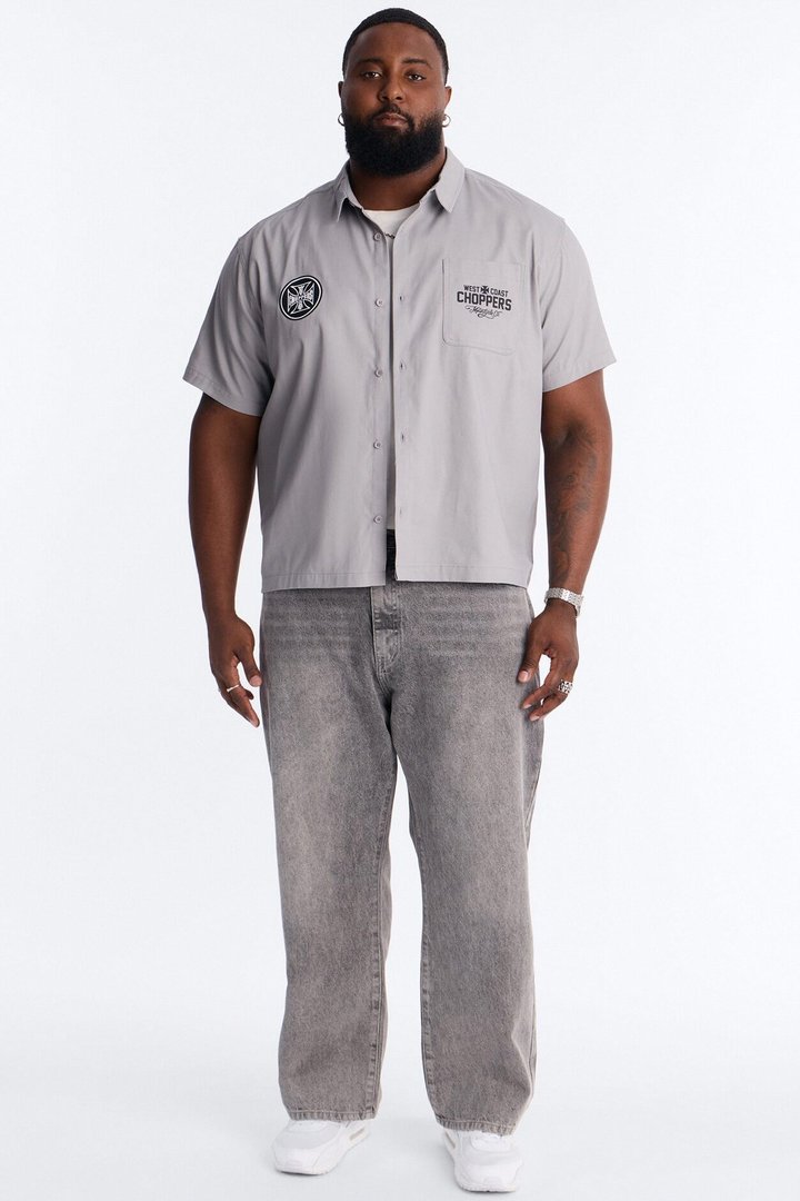 West Coast Choppers Patch Button Up Shirt - Light Grey