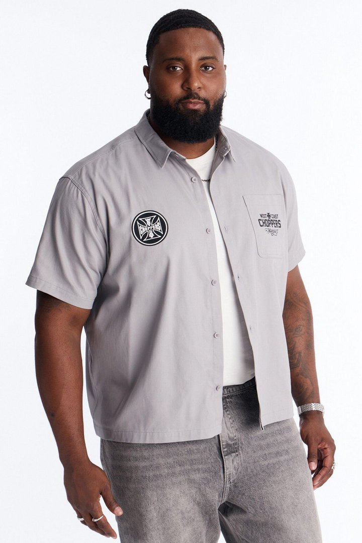 West Coast Choppers Patch Button Up Shirt - Light Grey