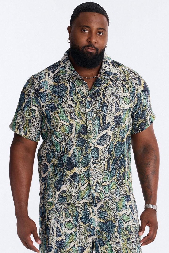 Anaconda Club Button Up Shirt - Green/combo