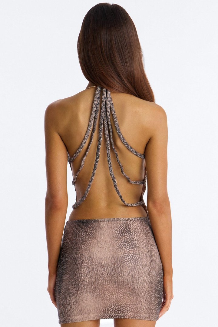 Lowkey Lethal Snakeskin Mesh Mini Dress - Brown/combo