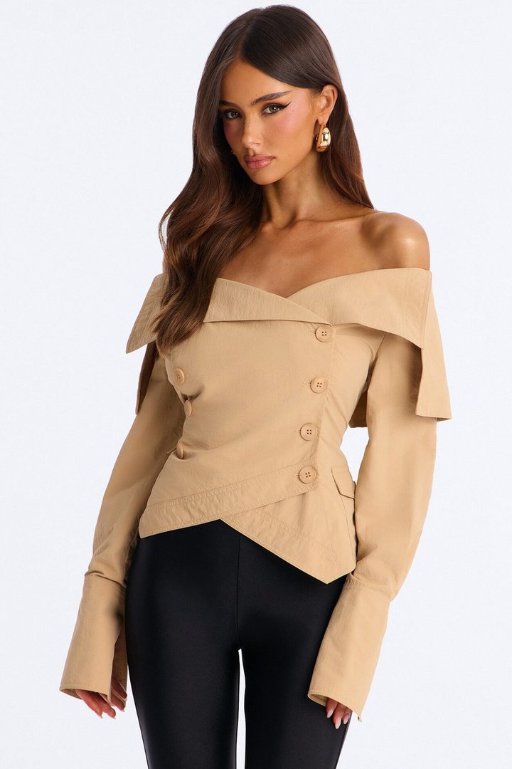 Olivia Off The Shoulder Trench Jacket - Khaki