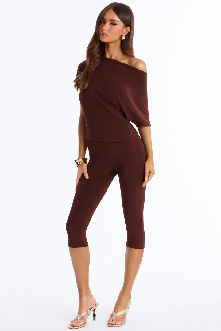 Cool Girl Casual Off Shoulder Capri Set - Brown