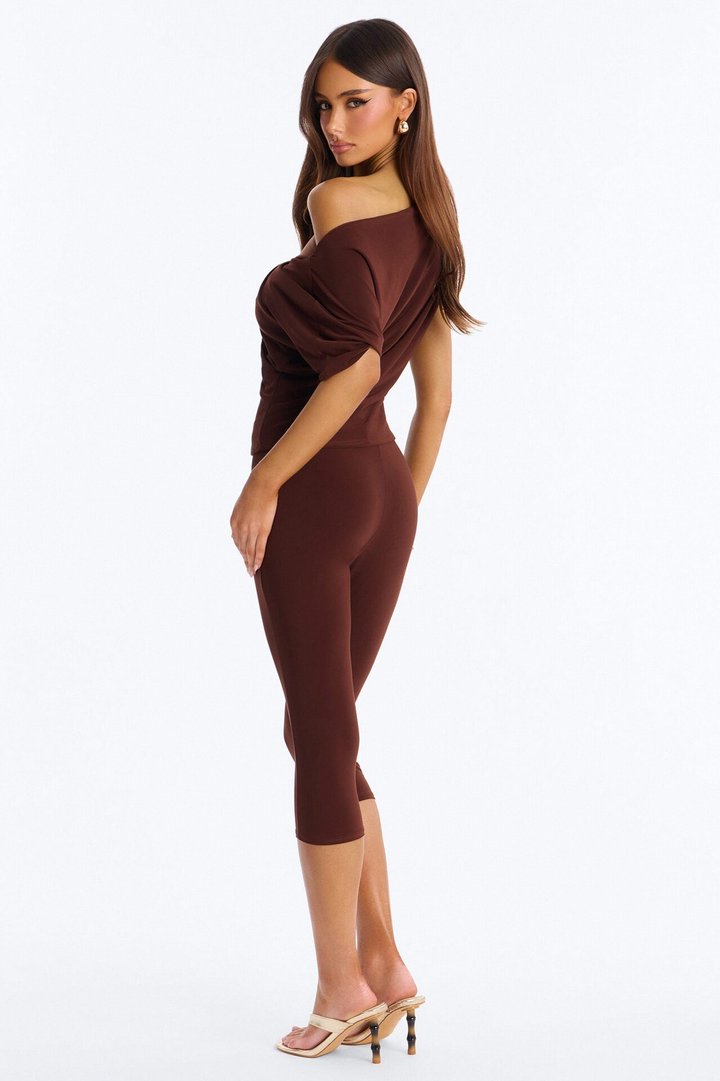 Cool Girl Casual Off Shoulder Capri Set - Brown