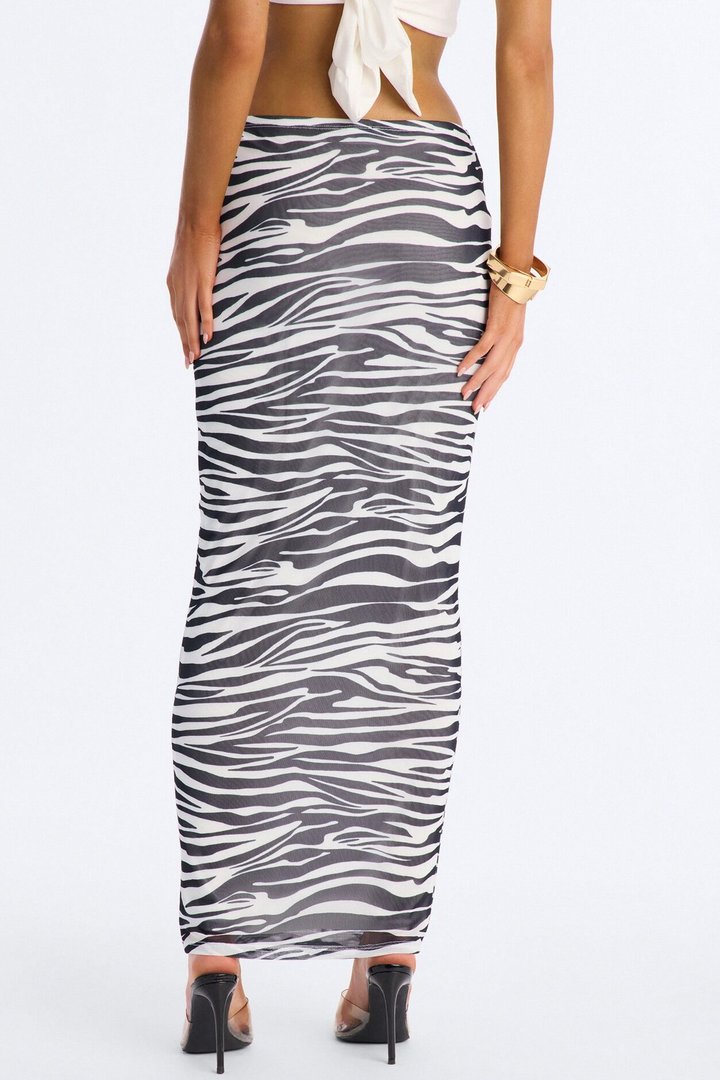Lia Zebra Mesh Maxi Skirt - Black/White
