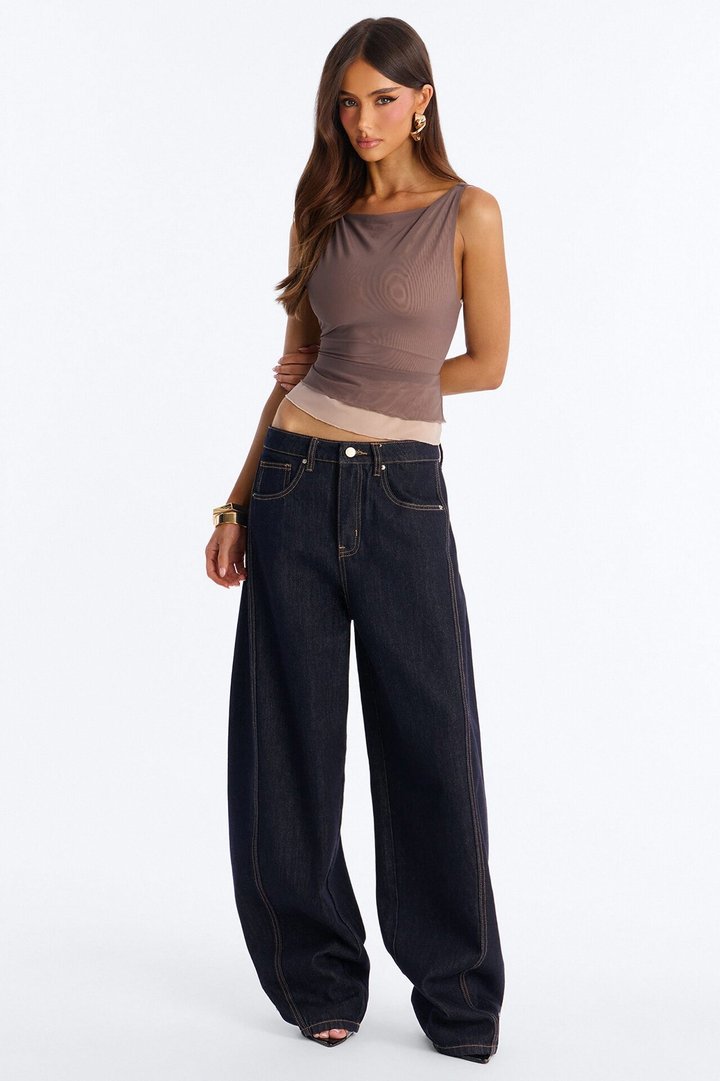 Sunny Power Mesh Layered Top - Mocha/combo