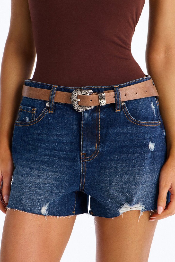 Frontier Cutie Faux Leather Belt - Silver/Brown