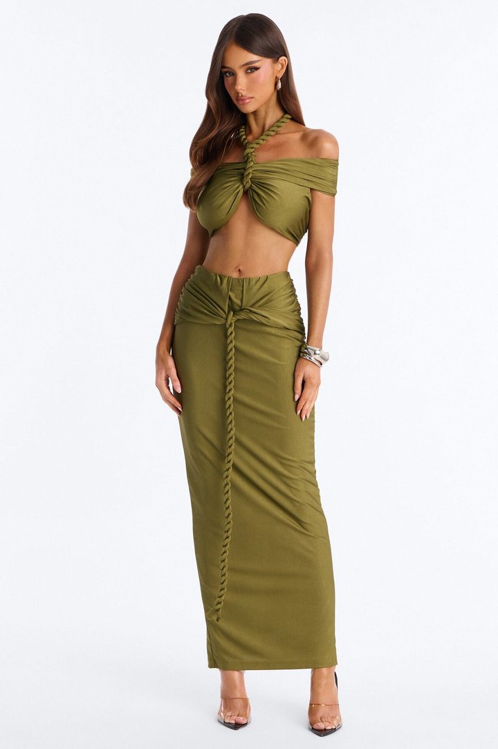 Eve Halter Maxi Skirt Set - Olive