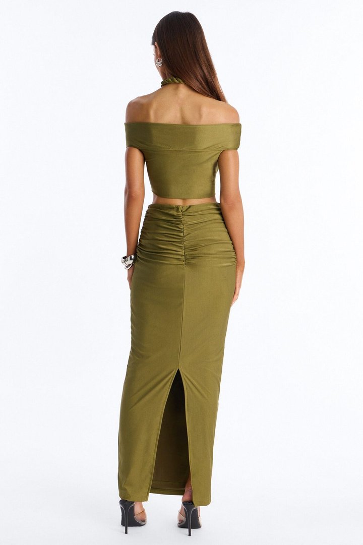 Eve Halter Maxi Skirt Set - Olive