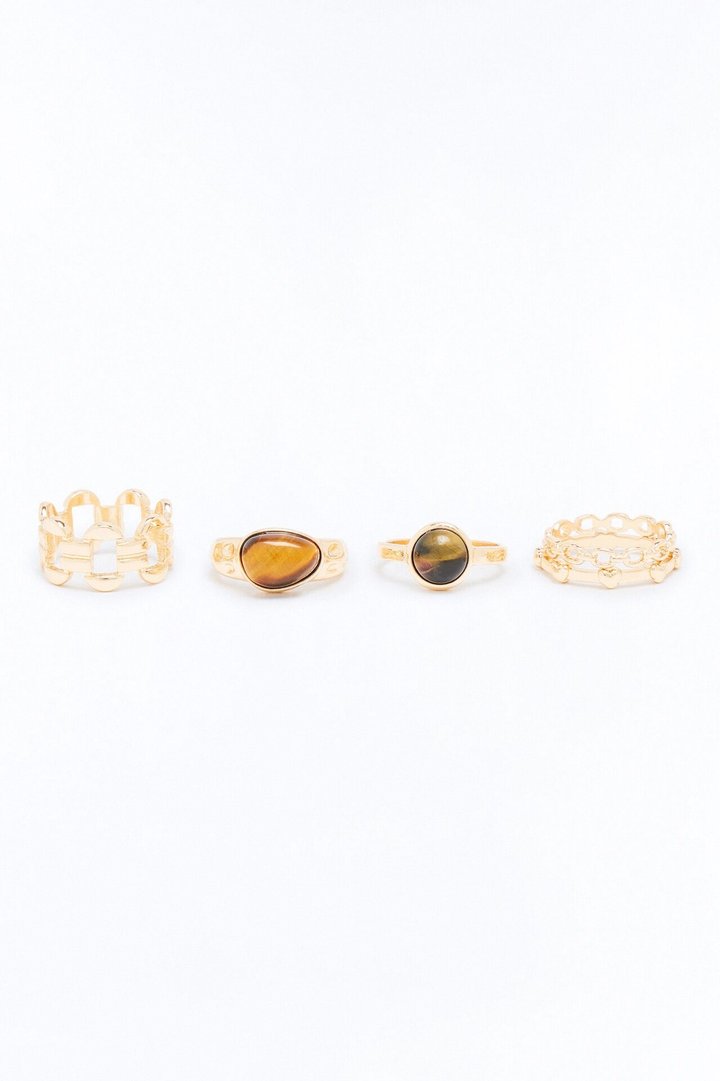 Feels Right 5 Piece Ring Set - Gold/Brown