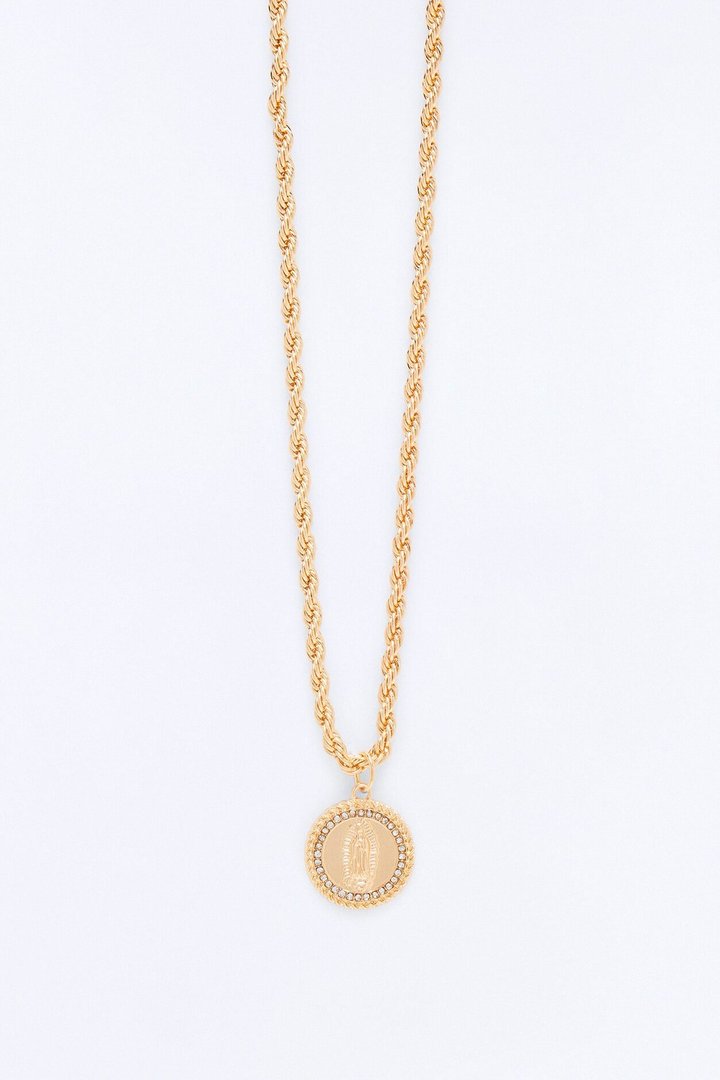 Saint Pendant Rope Chain Necklace - Gold