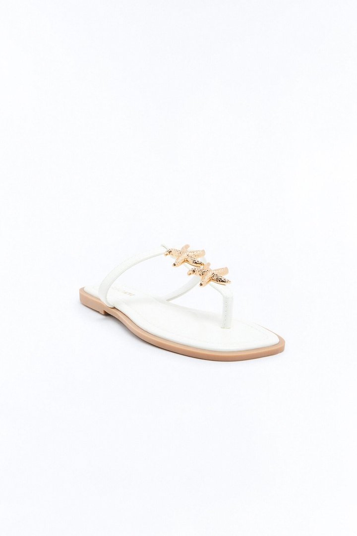 Emala Starfish Patent Flip Flops - White