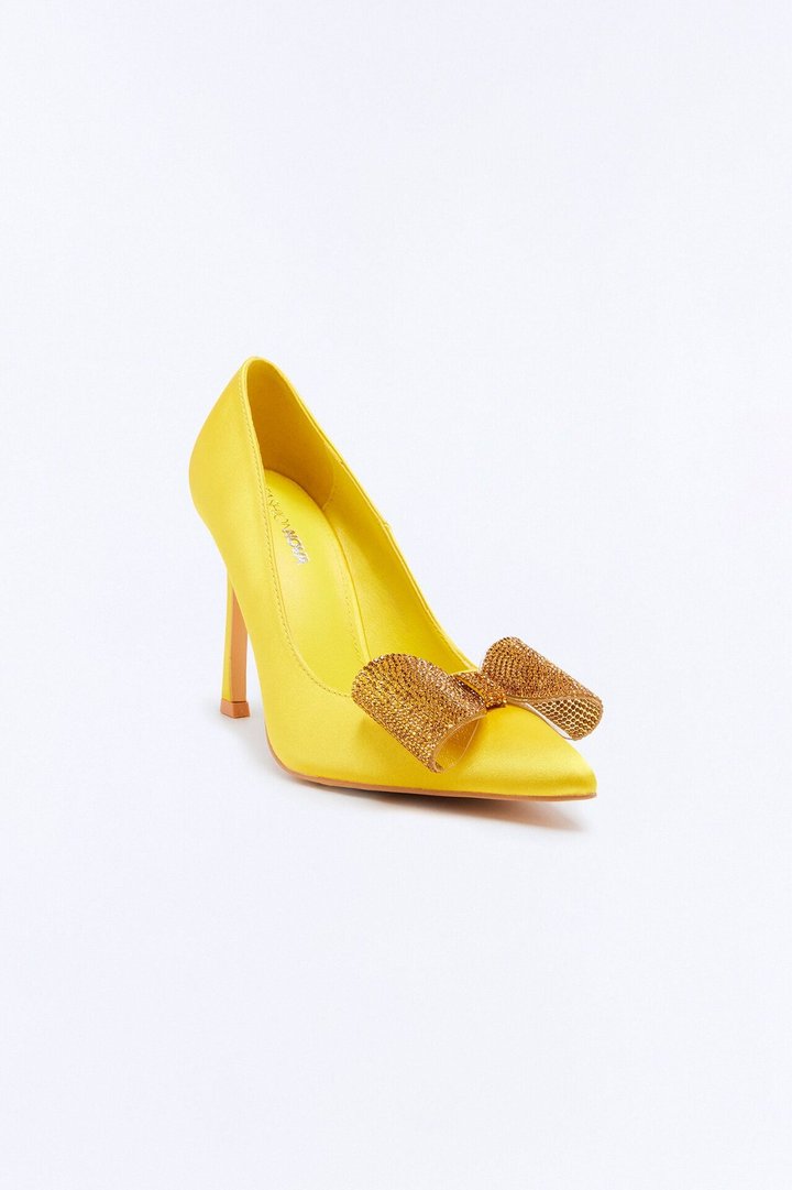 Leola Rhinestone Bow Pumps - Mustard