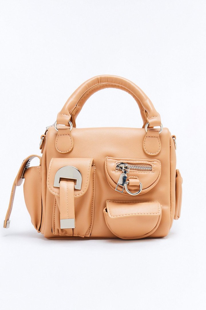 Pocket It Faux Leather Satchel Bag - Tan