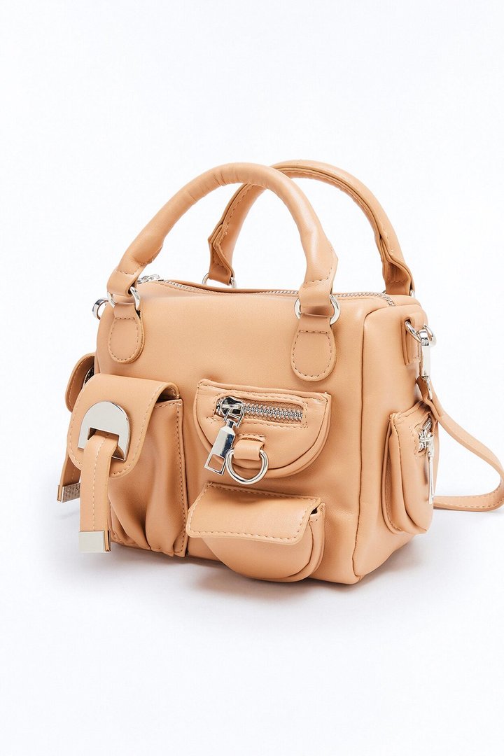 Pocket It Faux Leather Satchel Bag - Tan