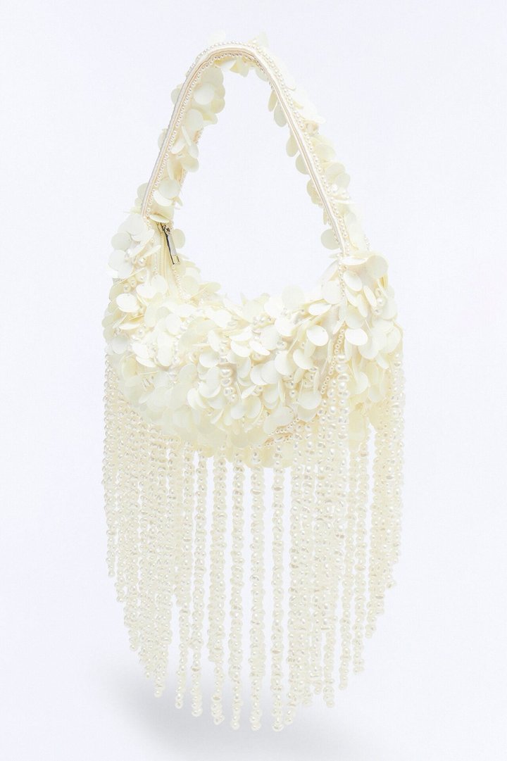 Aphrodite Vibe Beaded Satchel Bag - Ivory