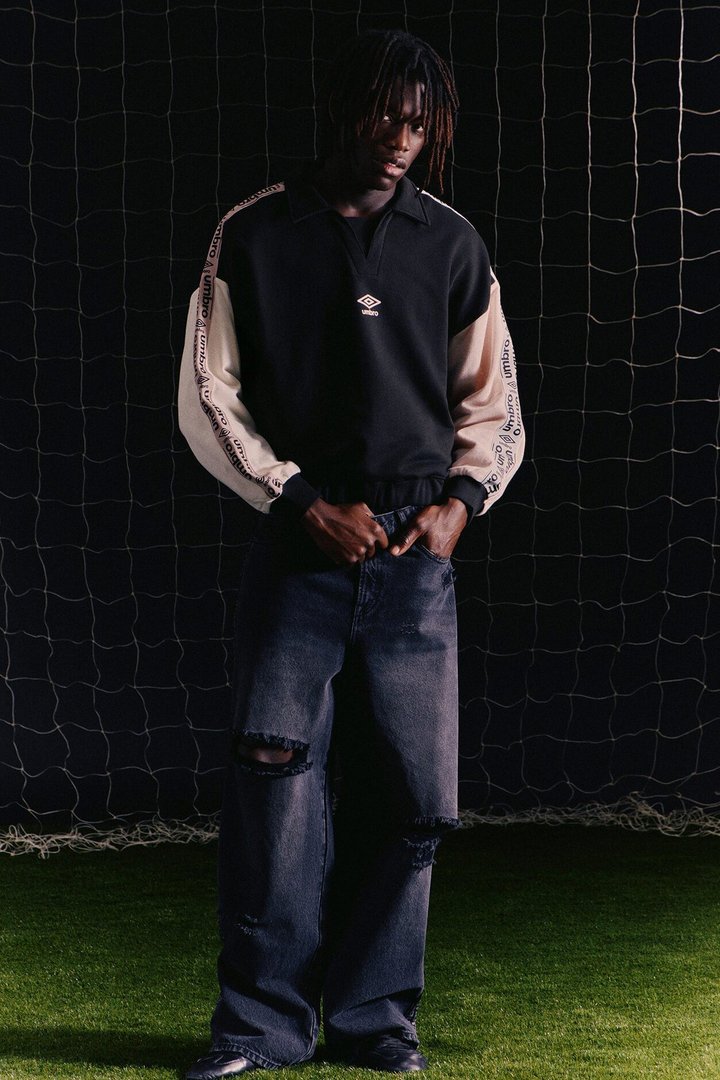 Umbro Colorblock French Terry Long Sleeve Polo - Black/combo
