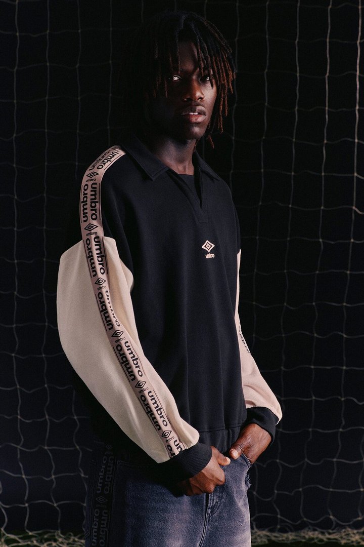 Umbro Colorblock French Terry Long Sleeve Polo - Black/combo