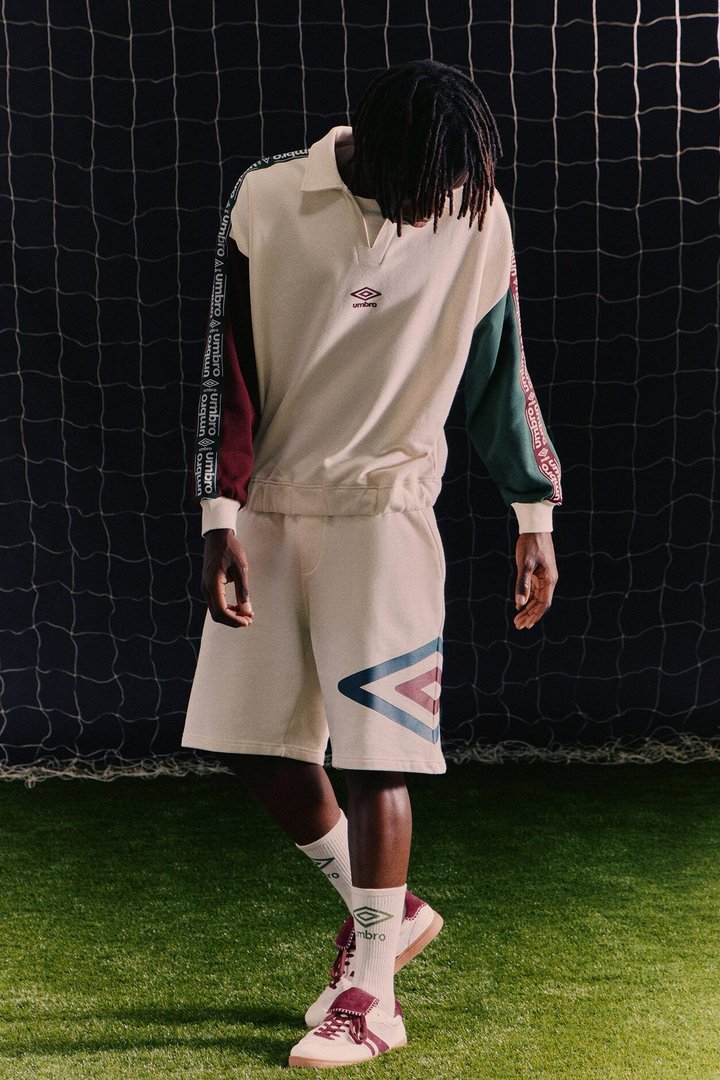 Umbro Colorblock French Terry Long Sleeve Polo - Cream/combo