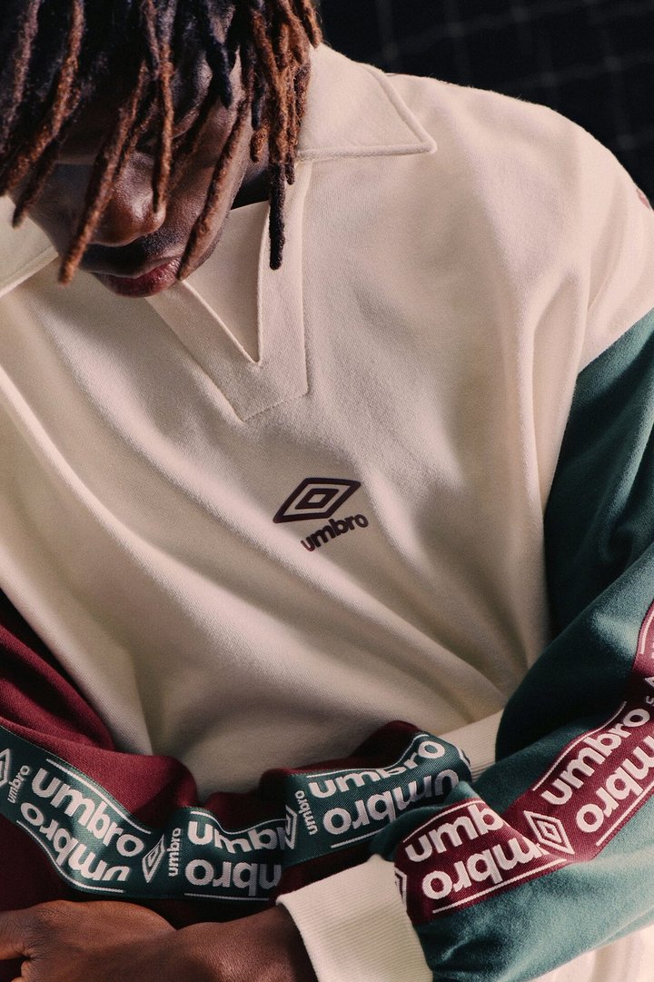 Umbro Colorblock French Terry Long Sleeve Polo - Cream/combo